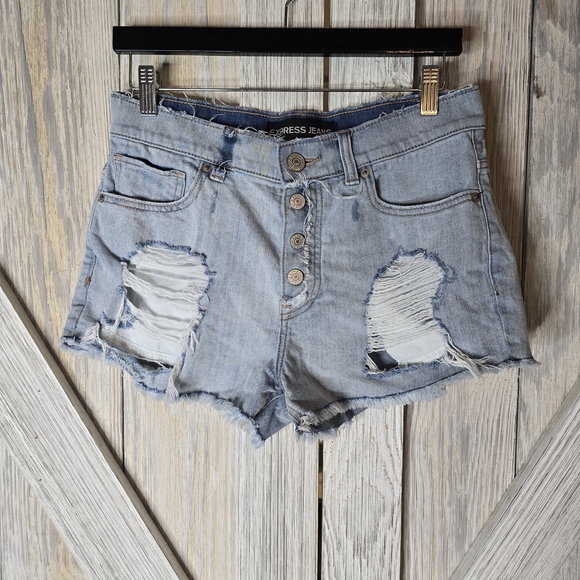 Express Pants - Express Distressed Light Blue Denim Jean Shorts